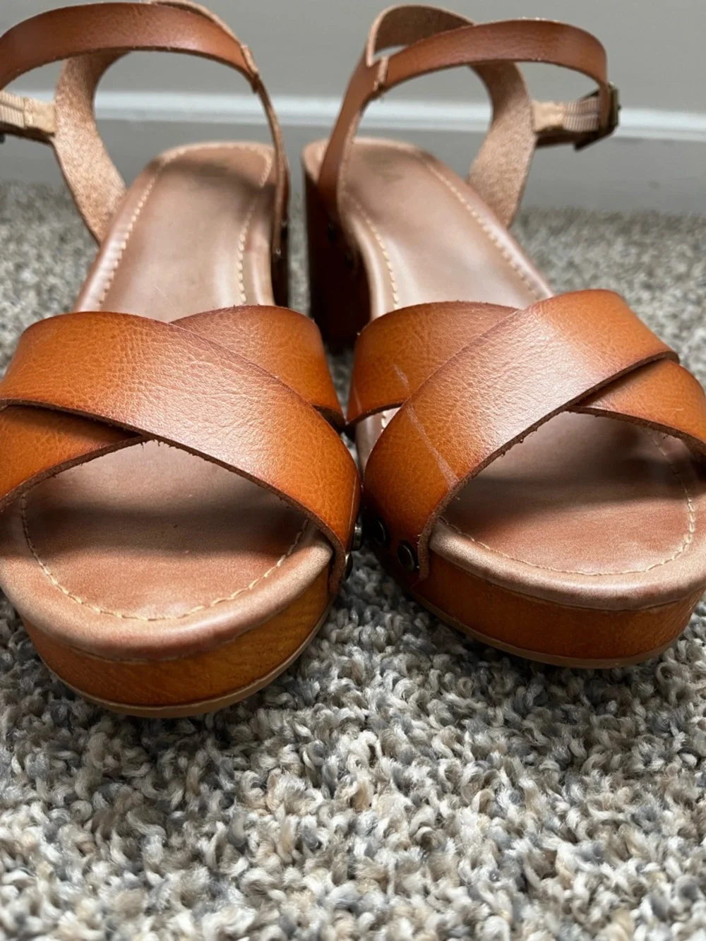 MIA Women's Tan Leather Block Heel Sandals - Classic Strappy Design - Picture 4 of 7